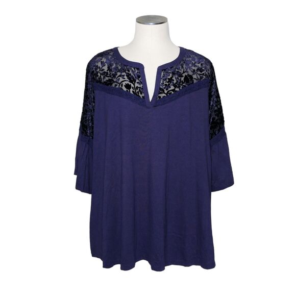 Logo Lavish by Lori Goldstein 3XL Purple Velour Floral Boho Peasant Blouse EUC - Picture 1 of 13